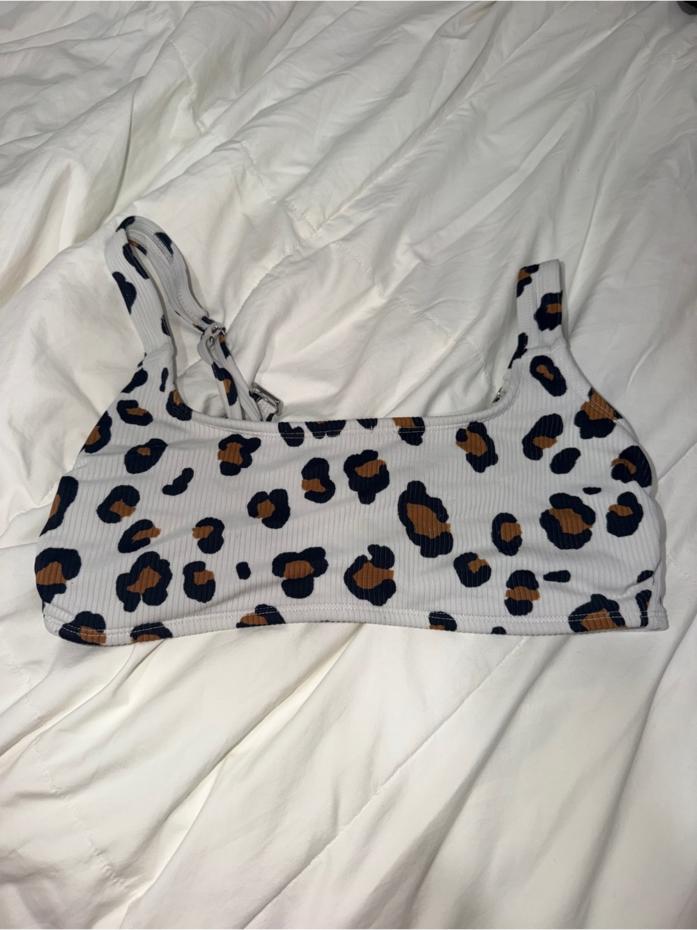 Xhilaration White Leopard Print Bikini Top with Black and Brown Spots